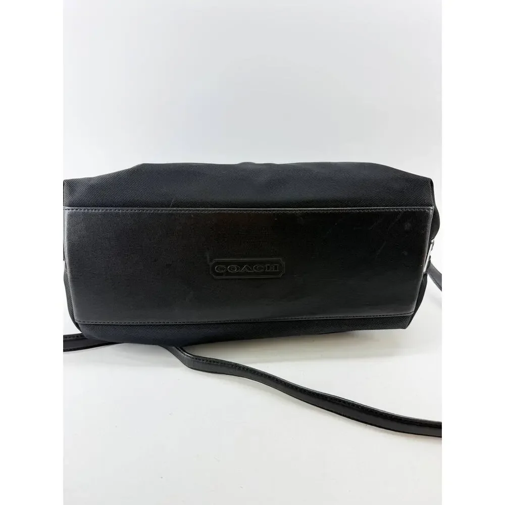 Coach Mercer Satchel 7400 Black Twill Leather Trim Shoulder Crossbody Bag